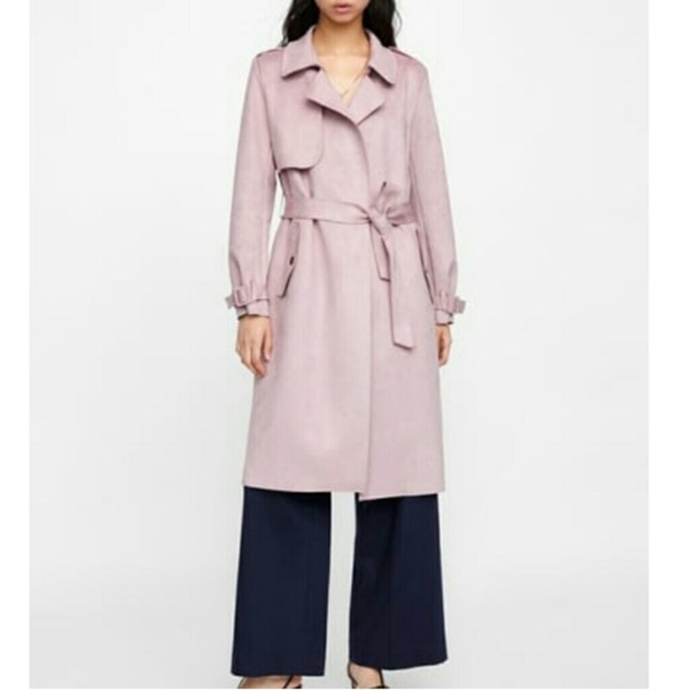 Zara Suede Dusky Lavender Trench Coat (Size Small)
